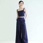 Set: Pinstriped Crop Camisole Top + Wide Leg Pants