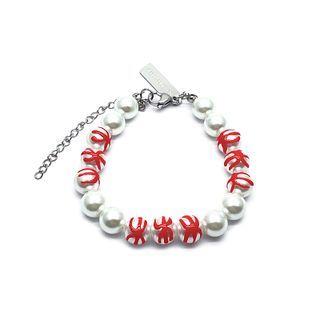 Faux Pearl Bracelet 1pc - Silver & White & Red - One Size