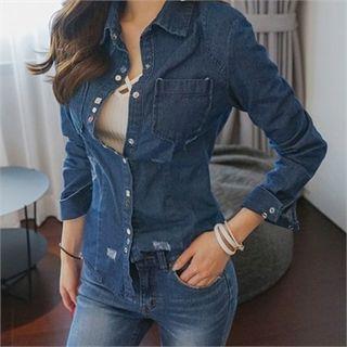 Rhinestone-detail Denim Shirt