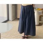 Stitched Flared Long Denim Skirt One Size
