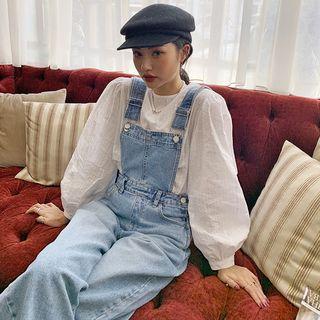 Dual-pocket Washed High-waist Wide-leg Denim Playsuit