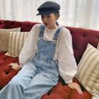 Dual-pocket Washed High-waist Wide-leg Denim Playsuit