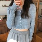 Long-sleeve Melange Cropped T-shirt