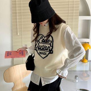 Round-neck Lettering Knit Vest / Blouse