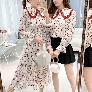 Heart Print Blouse / Long-sleeve A-line Dress