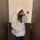 Furry Hooded Padded Coat Off-white - One Size