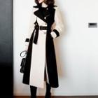 Two-tone Belted Double-breasted Long Coat