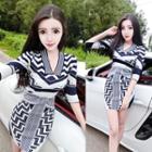 Patterned 3/4-sleeve Sheath Dress
