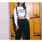 Lettering Buckled Cropped Pullover