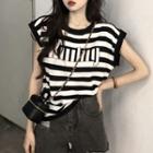 Sleeveless Striped T-shirt Striped - Black & White - One Size