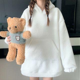 Fleece Loose-fit Long-sleeve Plain Hoodie
