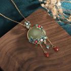Flower Faux Gemstone Pendant Alloy Necklace Cp320 - Gold & Green - One Size
