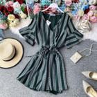 Tie-waist V-neck Printed Short-sleeve Playsuit