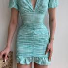 Plaid V-neck Mini Bodycon Dress