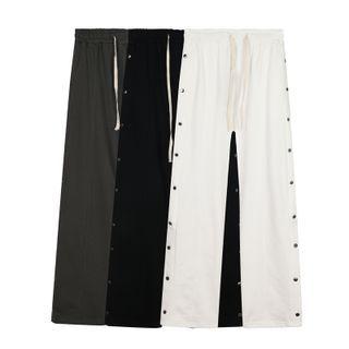 Drawstring Button-side Wide Leg Pants