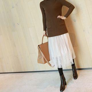 Chiffon-overlay Velvet Tulle Skirt