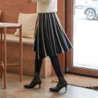 Wool Blend Striped Midi Flare Skirt
