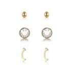 925 Sterling Silver Plated Gold Simple And Fashion Smiling Cubic Zircon Three-piece Stud Earrings Golden - One Size