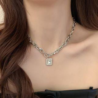 Rhinestone Faux Gemstone Pendant Layered Alloy Choker