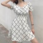 Puff-sleeve Lace Trim A-line Mini Dress
