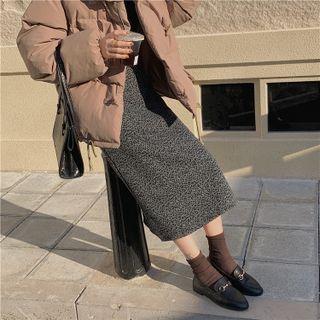 Leopard Print Fleece-lined Midi Skirt