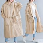 Hooded Buttoned Trench Coat Khaki - One Size
