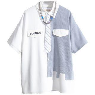 Mock Two-piece Short-sleeve Two-tone Shirt