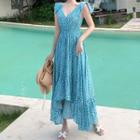 Cap-sleeve Open-back Floral Maxi Sundress