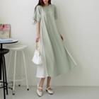 Contrast-panel Long Flare Dress