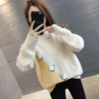 Color Block Sheep Embroidered Sweater