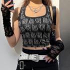 Square-neck Lettering Print Crop Tank Top