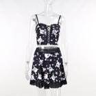 Skull Print Lace-up Camisole Top / Mini A-line Skirt