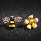 Non-matching Bee Flower Stud Earring 1 Pair - As Shown In Figure - One Size