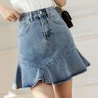 High-waist Ruffle-trim Denim Skirt