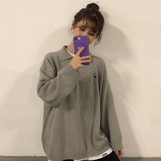 Drop Shoulder Embroidered Loose Polo Shirt