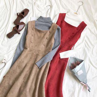 Sleeveless Faux Suede A-line Midi Dress