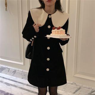 Peter Pan Collar Button-up Dress Black - One Size