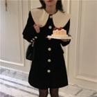 Peter Pan Collar Button-up Dress Black - One Size