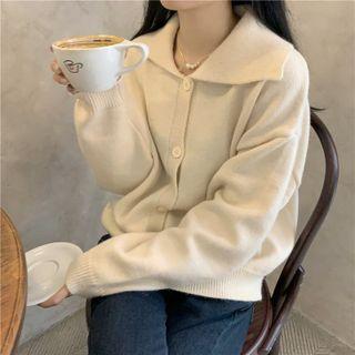 Plain Button-up Knit Oversize Cardigan Beige - One Size