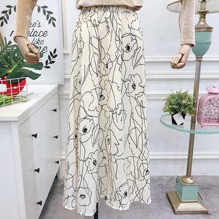 Midi A-line Printed Skirt