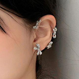Rhinestone Bow Ear Cuff 1 Pc - Rhinestone Bow Ear Cuff - Silver - One Size