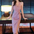 Halter Dotted Tie-waist Sheath Dress