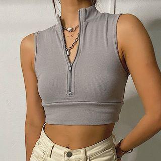 Cropped Half-zip Tank Top