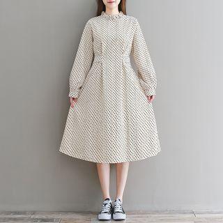 Corduroy Heart Printed Long-sleeve Dress