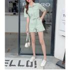 Short-sleeve Plain Cargo Romper