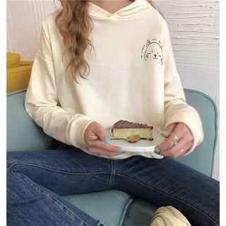 Cat Print Hoodie Almond - One Size