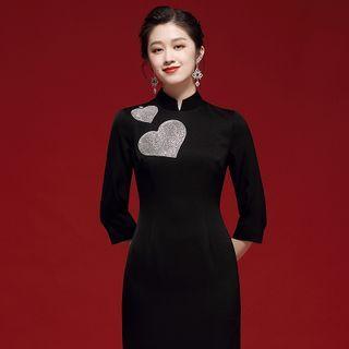 3/4-sleeve Heart Sheath Dress