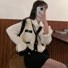 Bell-sleeve Lace Trim Blouse / Two-tone Single-breasted Sweater Vest