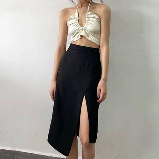 Halter Neck Top / Slit Midi Skirt