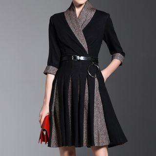 3/4-sleeve Godet A-line Dress